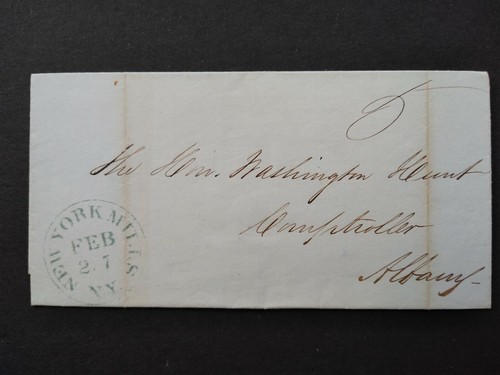 New York: New York Mills 1850 Stampless Cover, Green CDS to Albany, NY