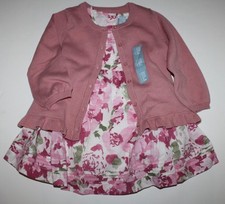 baby Gap NWT Girl 3 6 12 Mo Outfit Set Pink Floral Dress & Cardigan Sweater