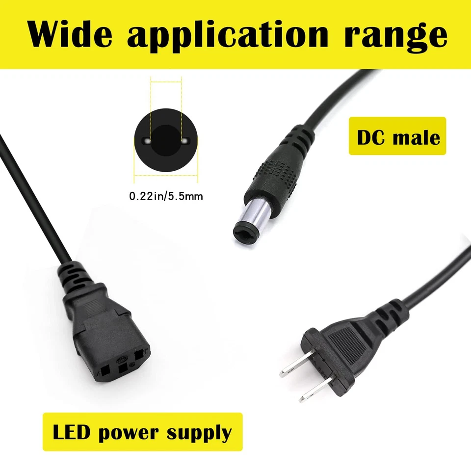 12V 5A 5 AMP 60W DC Power Supply Adapter Transformer LED Strip CCTV PC 5050 USA - Image 2 of 4