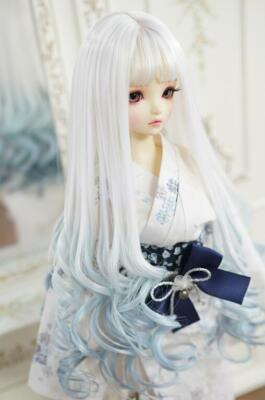 1/3 1/4 1/6 Gray Blue Gradient Color Bangs Doll Wig Styling Whole Hair Wig