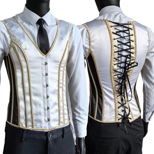 Corset Vest Medieval Dress Waistcoat Lace Up Bones Tight Tops Wedding Stage - Picture 14 of 21