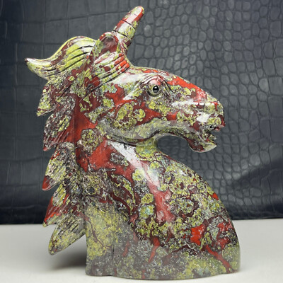 Natural Crystal Mineral Specimen.Dragonblood Stone . Hand-carved HORSE.Statue.OV