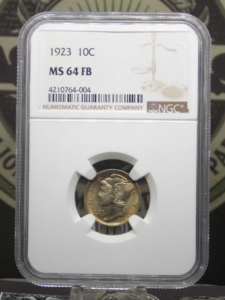 1923 "P" Mercury SILVER Dime 10c NGC MS64 FB #004 *FULL BANDS* BU Unc ECC&C, Inc - Image 3 of 4