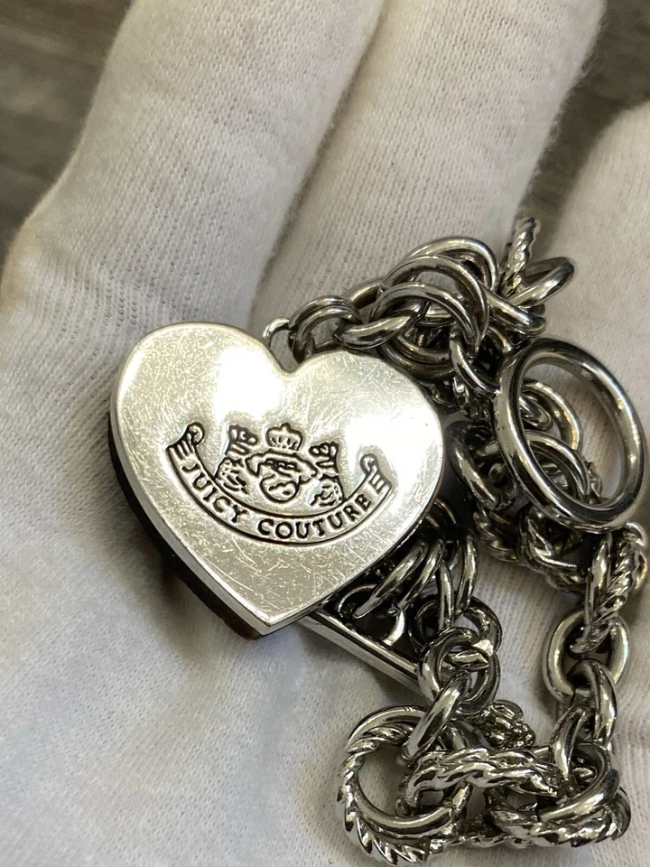Fun & Funky Juicy Couture  Silver Tone  Chain Crown on Wood Heart  Bracelet - Image 3 of 4