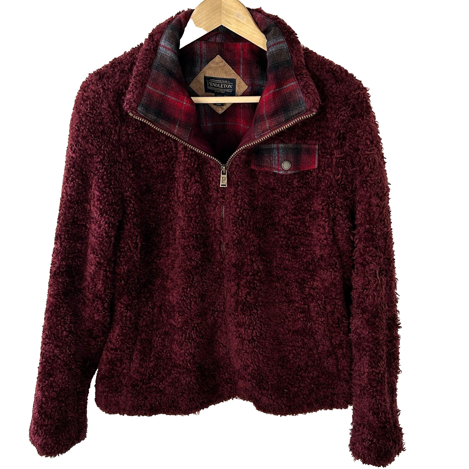 Pendleton Fuzzy Zip Jacket Size Medium Dark Red M… - image 1