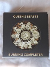 Queen’s Beasts 2oz Fine Silver Burning Completer Gold Plated Box/Coa Mintage 200