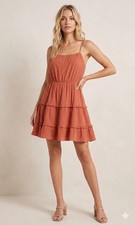 EXPRESS Orange Spaghetti Strap Flowy Orange-Red Lined Dress, size Medium