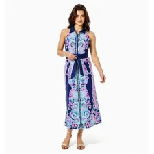 Lilly Pulitzer Novah Stretch Maxi Dress Navy Shaka Print Size 0