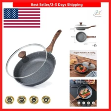 PFOA Free 8-Inch Nonstick Skillet with Ergonomic Handle & Lid for Easy Cooking