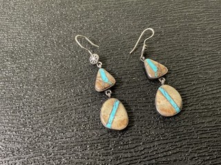 Vintage Navajo VERDY JAKE Sleeping Beauty Turquoise stamped concho earrings
