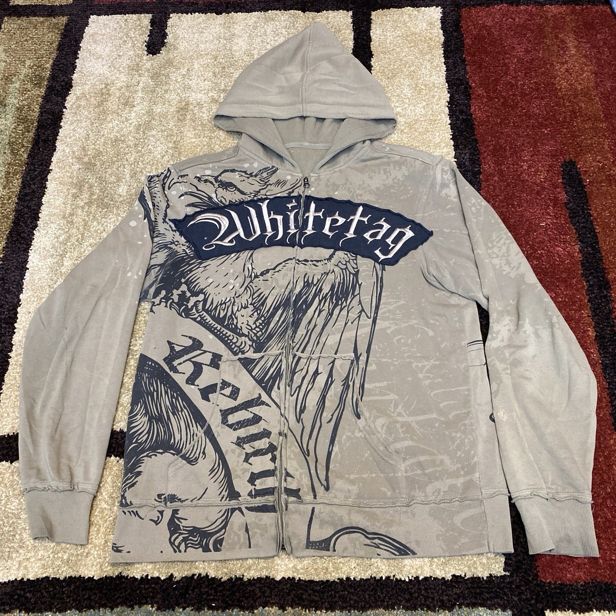 Y2K Whitetag Affliction Style Zip Up Hoodie Size Medium Jesse