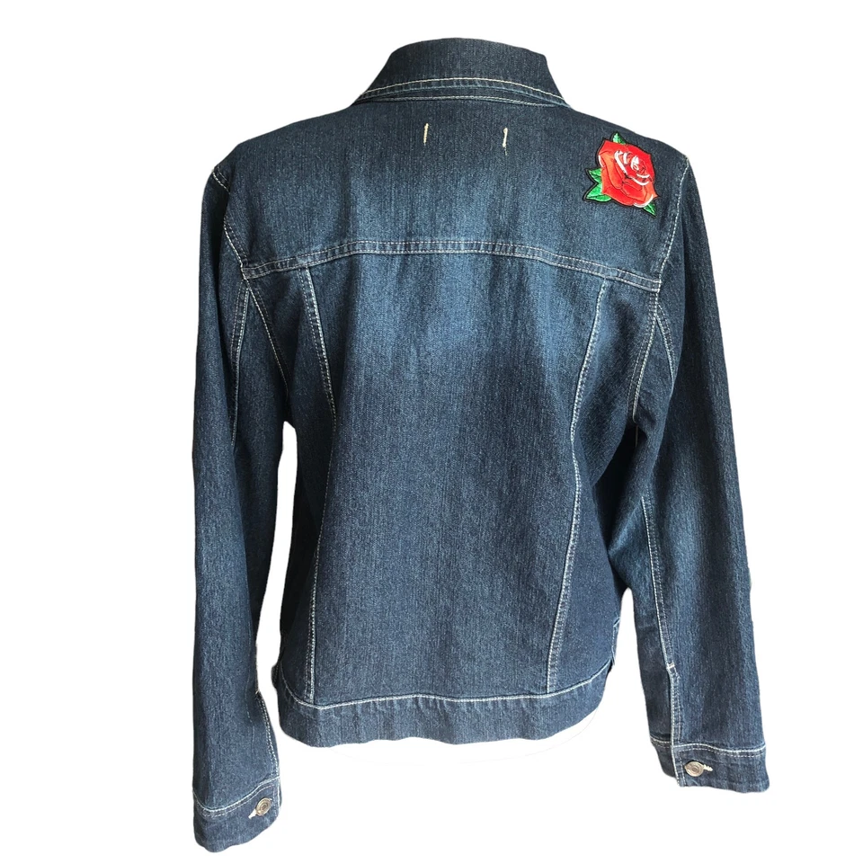 Chaqueta Nine West Vintage America Denim Frutas y Rosas Adornada Botón Frontal XL Foto 3 de 4