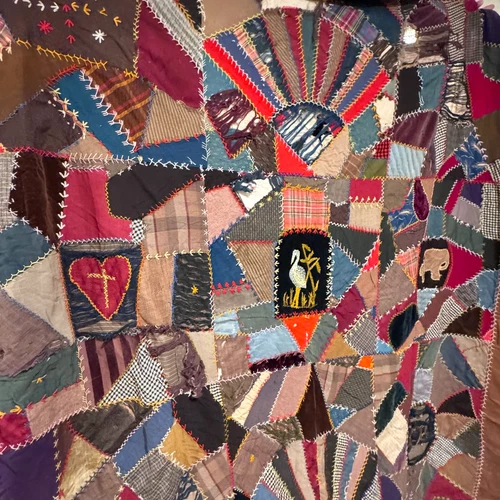 Antique Handmade Patchwork Crazy Quilt Embroidered Folk Art Bedspread 1880s