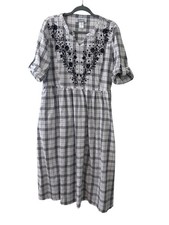 Anthony Richards Womens Plaid Embroidered Midi Cotton Dress L, Vintage