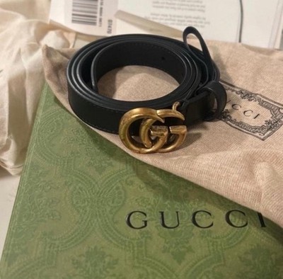 Women  Black Belt Gold GG Logo Buckle Adjustable Size 85, 1 in