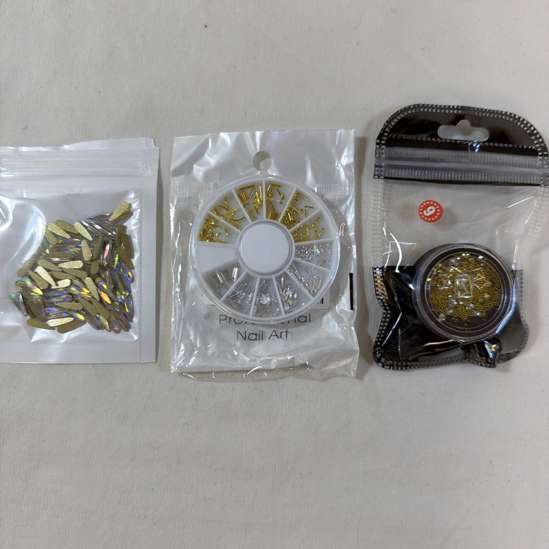 Nail Art Gems Charms Kit Gold & Silver Nail Supplies 3D