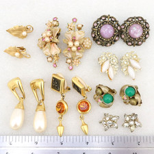 Vintage Rhinestone Pearl Earring Lot Bogoff, BSK, unsigned Miriam Haskell + More