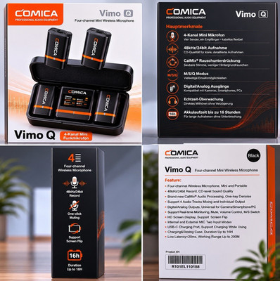 Comica Vimo Q 4-Kanal kabelloses Funkmikrofon Set USB-C mit Ladecase Schwarz