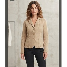 AC-3998 Women's Tan Cotton Blend Stretch 3-Button Casual Blazer Jacket Size M