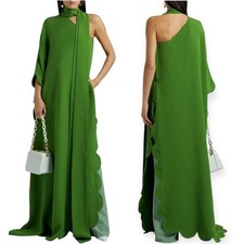 Valentino Dress NWT Onesleeve Scalloped Silk Crepe Gown Green Size 40 US 4 Small