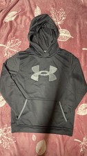 EUC Youth Boys Large Under Armour Hoodie Sweatshirt Black Camouflage Loose Fit