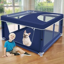 XVISIHX 42x42 Puppy Playpen w/ Cover Indoor Outdoor Dog Pen Blue Pet Fence