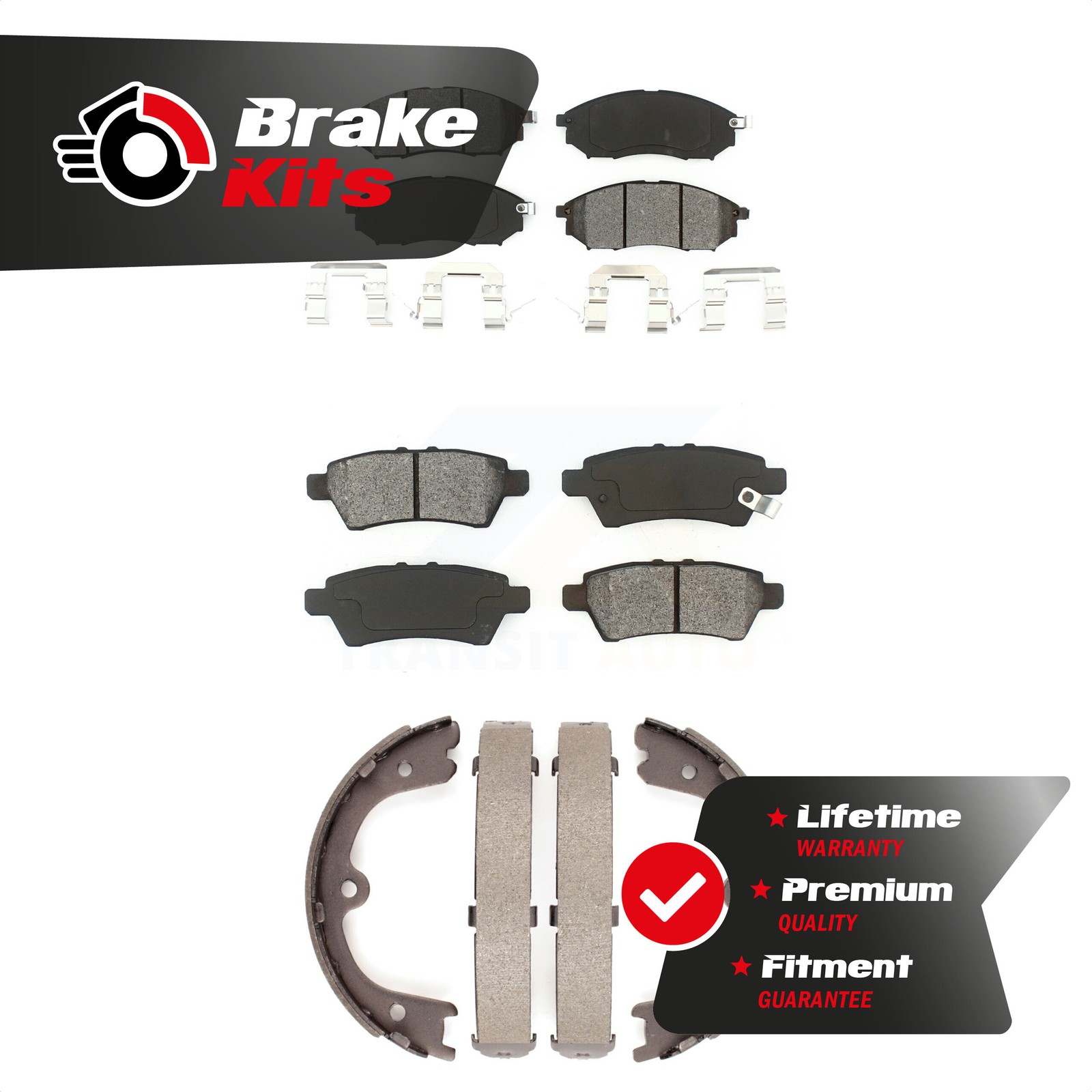 Front Rear Semi-Metallic Brake Pads And Parking Shoes Kit For 5.6L