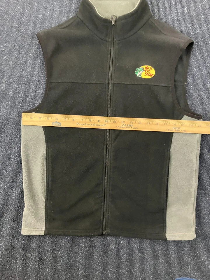Bass Pro Shops Fleece Vest Mens Medium Black Gray Full Zip Outdoor Fishing - Image 3 of 4