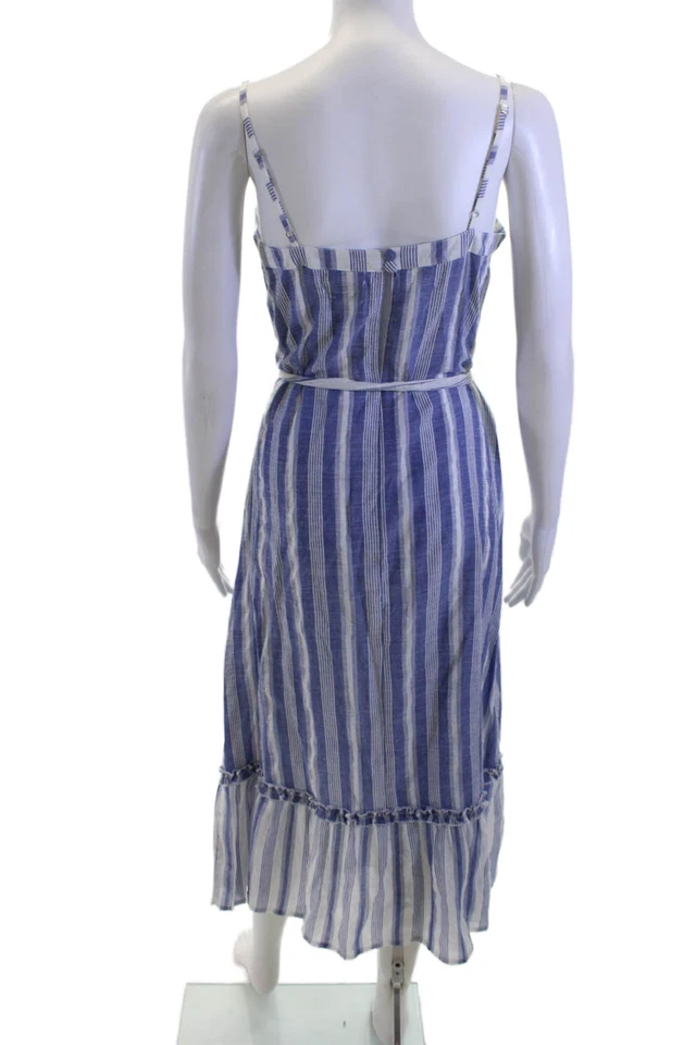 Maxi Vestido Solero Suboo Mujer Azul Cuello Cuadrado Sin Mangas Corbata Cintura Talla S Foto 3 de 4