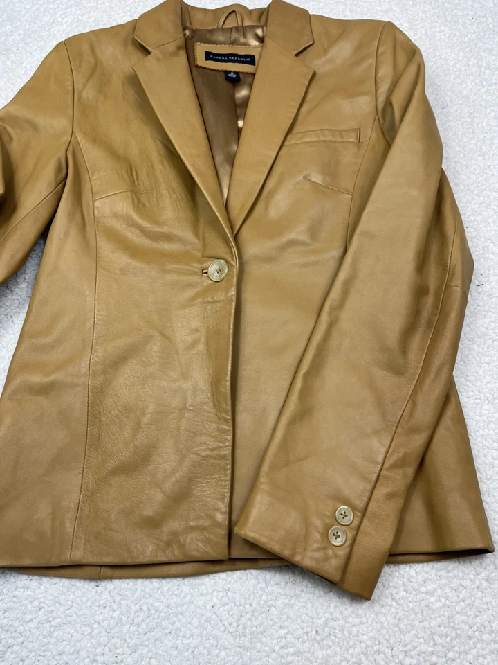 Blazer de cuero Banana Republic para mujer talla 2 marrón tostado chaqueta Y2K Foto 3 de 4