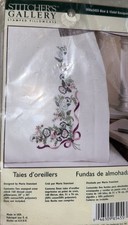 Stitchers Gallery Stamped Pillowcases Embroidery Kit Blue Violet Bouquet NOS
