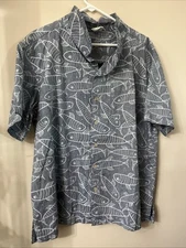 blue and white barefoot in paradise button up short sleeve shirt size XL