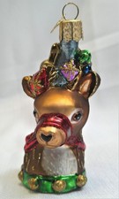 Old World Christmas Cheery Reindeer Head Blown Glass Holiday Tree Ornament OWC