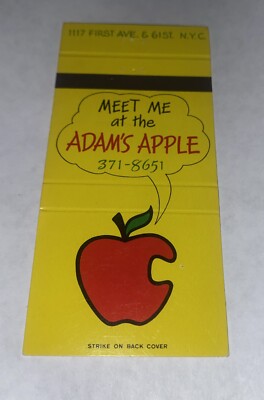 Vintage Matchbook Cover Matchcover Adam s Apple Restaurant New York NY