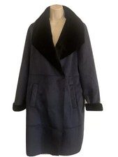 Vera Moda Womens Soft Suede Navy Coat S12 Autumn Trend Glamour Faux Fur Warm