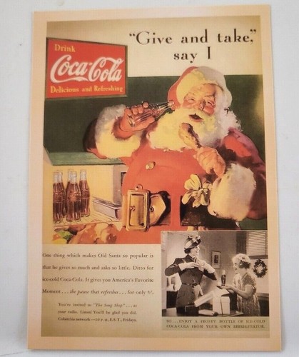 Babbo Natale Pubblicità Retro Cartolina Bevanda Coca Cola "Dai e Prendi Di' I" - Foto 3 di 4