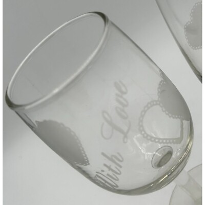 STEMMED WINE GLASSES ''With Love'' (2 pcs) His & Hers Toasting Glass Goblets w/ He