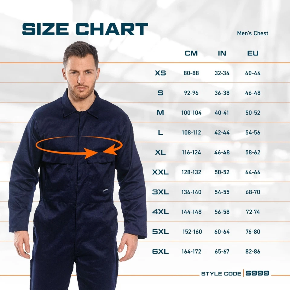 Portwest S999 Men's Work Coveralls Protective Polycotton Overalls Mechanics DIY - Image 4 of 4
