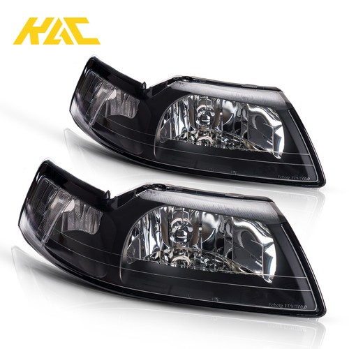 For 1999-2004 Ford Mustang 99-04 Black OE Headlights Replacement Head Lamps Pair - Picture 4 of 12