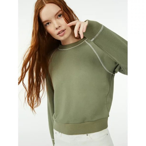 Free Assembly Women's Raglan Sleeve Sweatshirt, Green, Small - Picture 2 of 5
