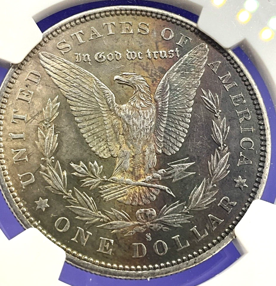 🌈 1880-S Morgan Dollar MS61 NGC Lilac Purple Salmon Toning MONSTER Eye Appeal👀 - Image 4 of 4