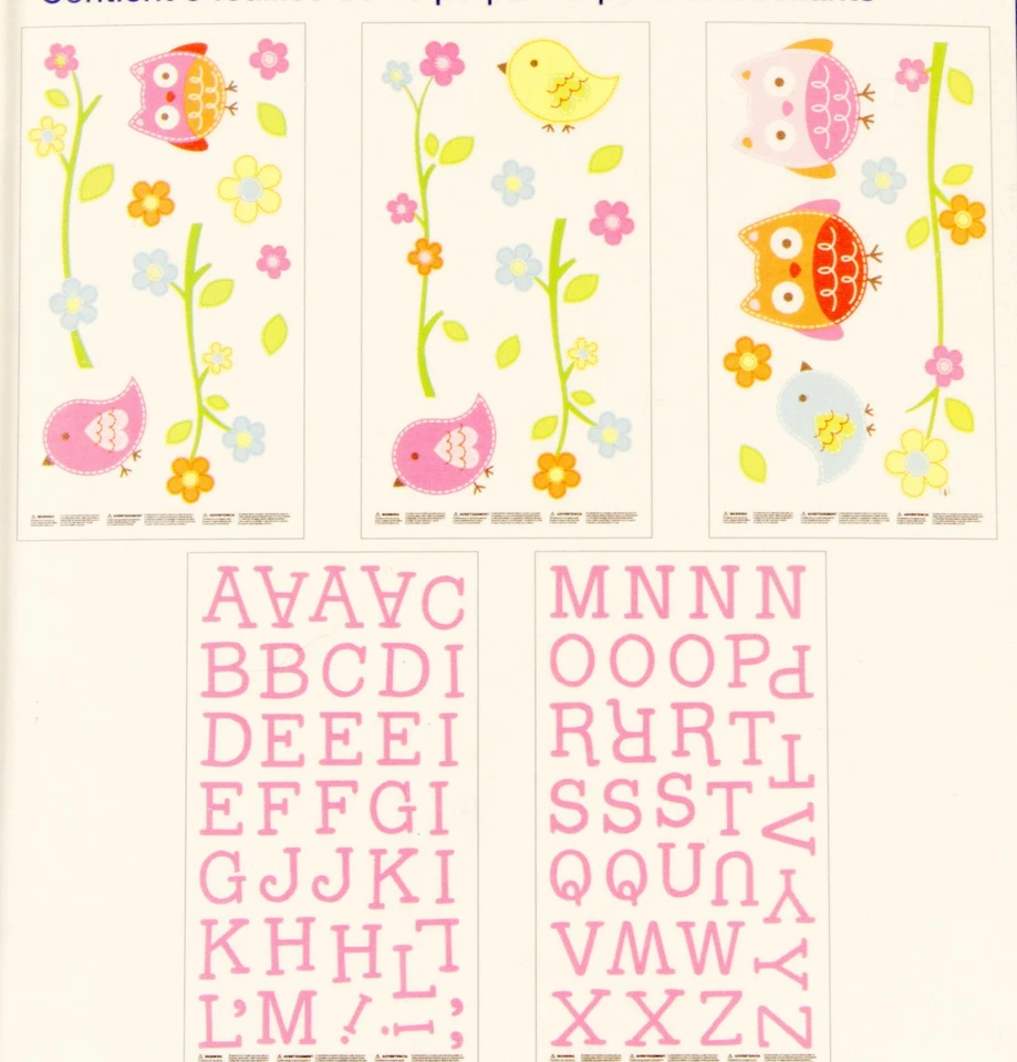 Love Birds Nursery Decals Pink Owls by NoJo Removeable New - Image 3 of 4