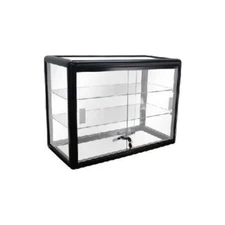 Black Aluminum Glass Counter Top Display Showcase with Locking Doors and Shelves