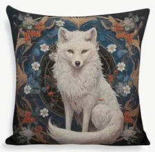 Arctic Winter Fox Floral Christmas Linen Throw Pillow Cover Holiday Home Decor