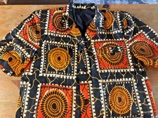 African Shirt Traditional Pattern Button Up Top Black Orange Dashiki
