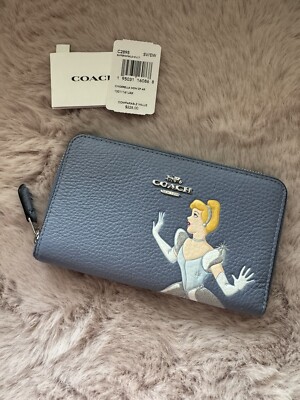 Disney X Coach Medium Id Zip Wallet With Cinderella C2895 Silver