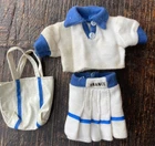 Vintage Barbie FRANCE Tennis Outfit Top & Skirt White & Blue with Bag