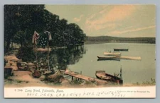 Long Pond w American Flag FALMOUTH Massachusetts Antique Rotograph Postcard 08