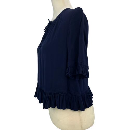 Madewell Sunpleat Lace-up Top Pleated Hem Blue Womens Size Small - Picture 3 of 10