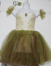 Romantic Four Tier Tutu Ballet Costume Cream Green Embroidered Cameo Pin Slvs